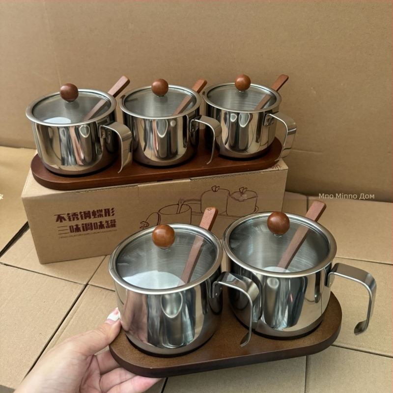 Буркан за подправки със лъжица и капак - неръждаема стомана - за твърди подправки - (Minnow Home, Jieyang, 2024)