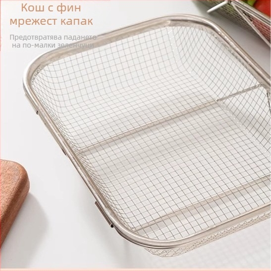 Кошница за дренаж от неръждаема стомана за мивката, телескопична дренажна поставка за отцеждане и съхранение на съдове и прибори, персонализируема, част от серия дренажни кошници