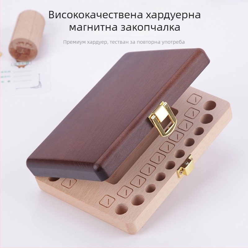 Дървена кутия за млечни зъби – споменник за момчета и момичета, с колекция от пъпна връв и бебешки коси