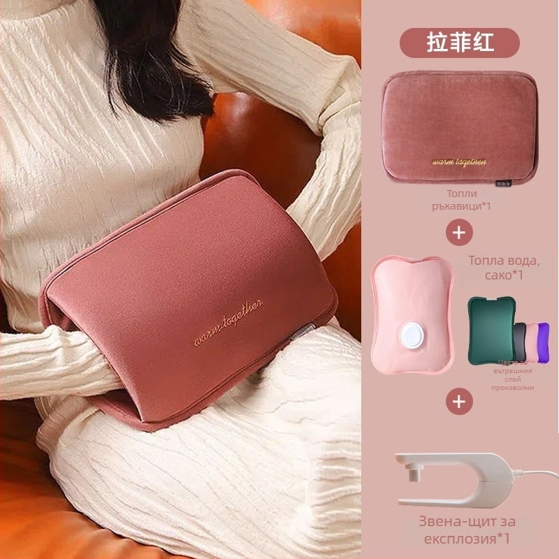 USB-захранвана чанта за гореща вода за загряване на корема и краката, карикатурни кадифени домашни чехли със силиконова подметка