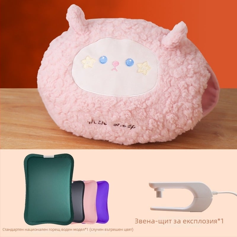 USB-захранвана чанта за гореща вода за загряване на корема и краката, карикатурни кадифени домашни чехли със силиконова подметка