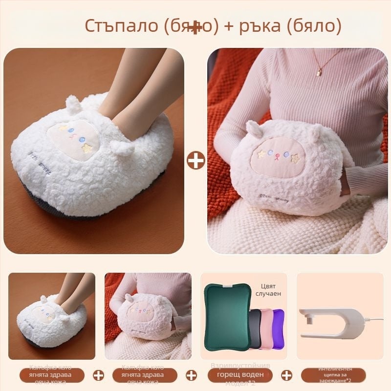 USB-захранвана чанта за гореща вода за загряване на корема и краката, карикатурни кадифени домашни чехли със силиконова подметка
