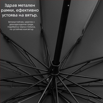 Сгъваем чадър, ръчно отваряне, 12 стоманени ребра, двойно използване слънце/дъжд, UPF 40+, печат на лого