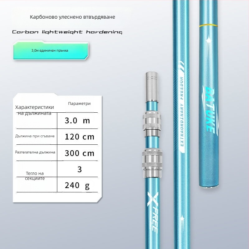 Телескопичен карбонов прът за риболовна мрежа