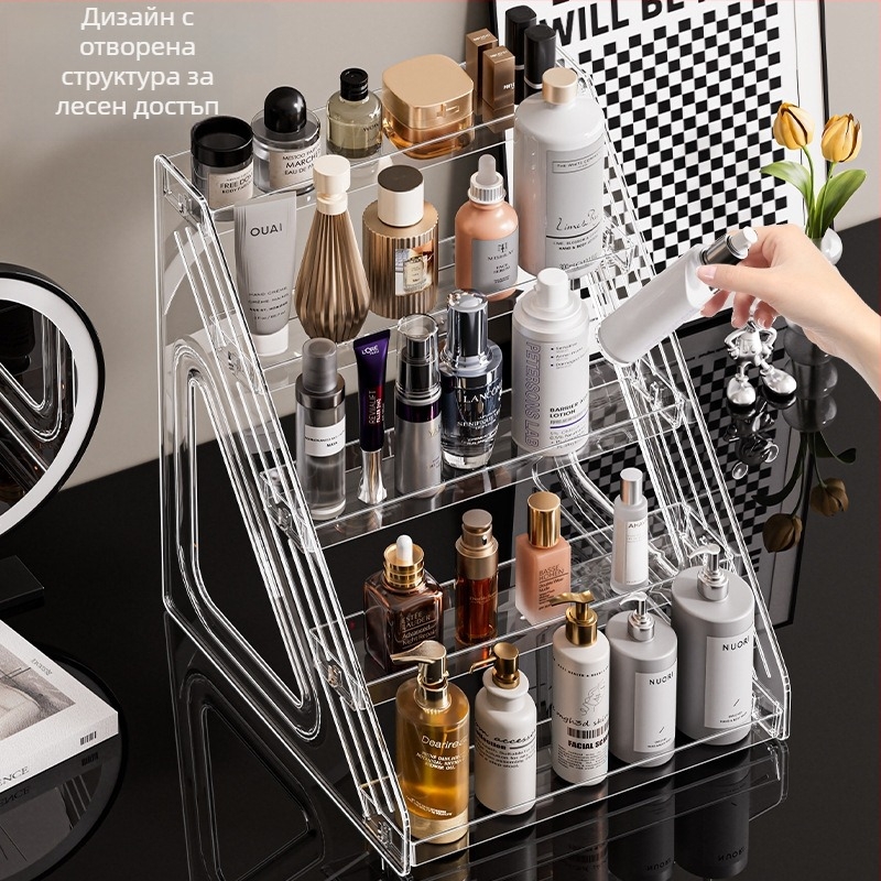 Козметична витрина за бюро, прозрачен PET дисплей за грижа за кожата, парфюми и маски, модерен минималистичен стил, капак със щракване, пуснат през 2025