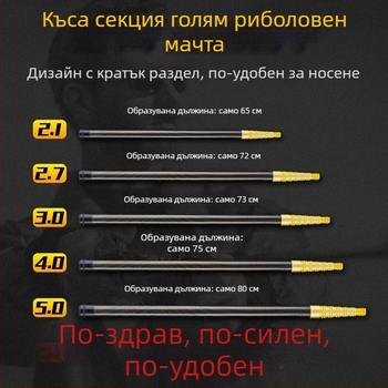 Пръчка за мрежа за улов на риба, въглеродна, телескопична, ултра-лека и портативна