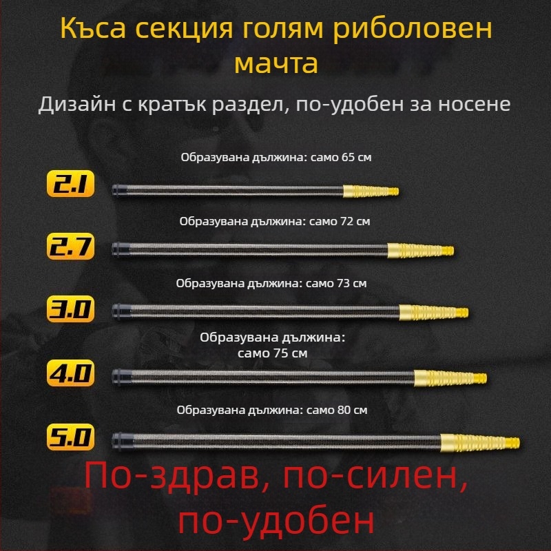 Пръчка за мрежа за улов на риба, въглеродна, телескопична, ултра-лека и портативна