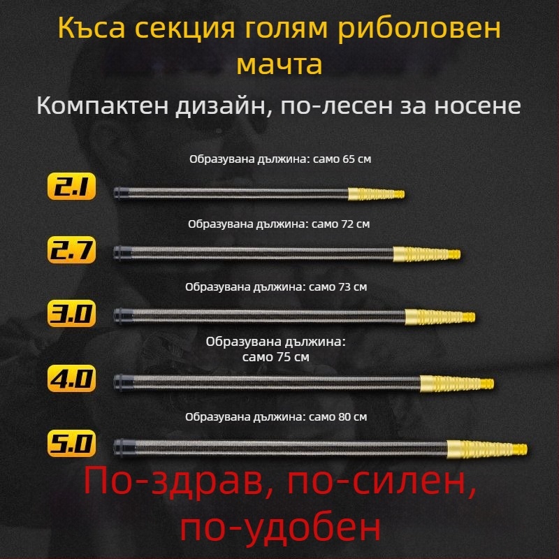 Пръчка за мрежа за улов на риба, въглеродна, телескопична, ултра-лека и портативна