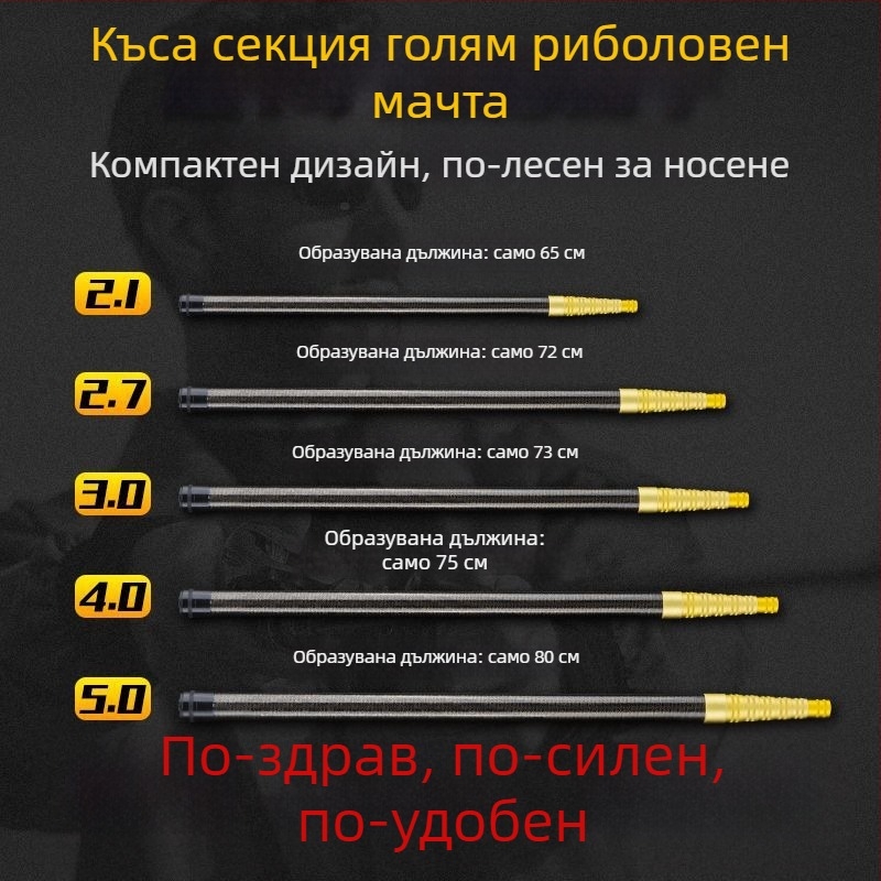 Пръчка за мрежа за улов на риба, въглеродна, телескопична, ултра-лека и портативна