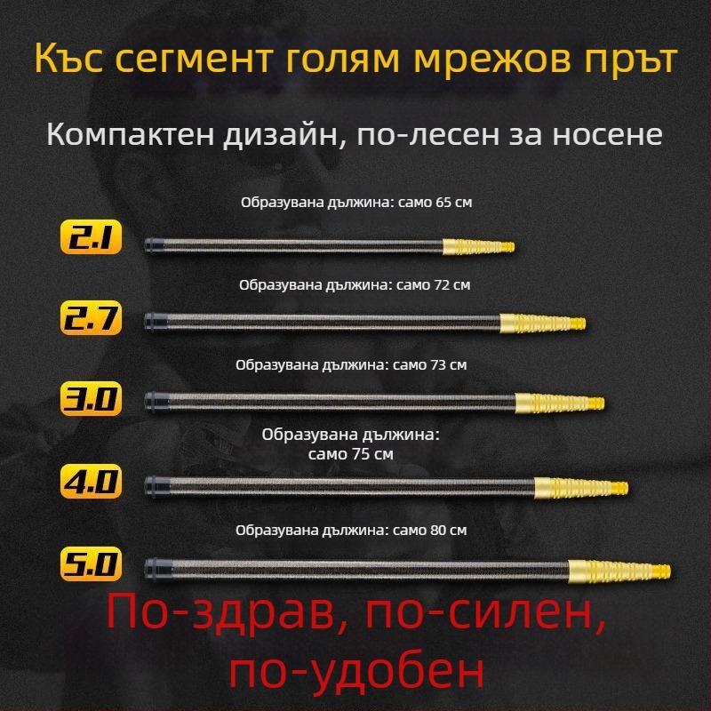 Пръчка за мрежа за улов на риба, въглеродна, телескопична, ултра-лека и портативна
