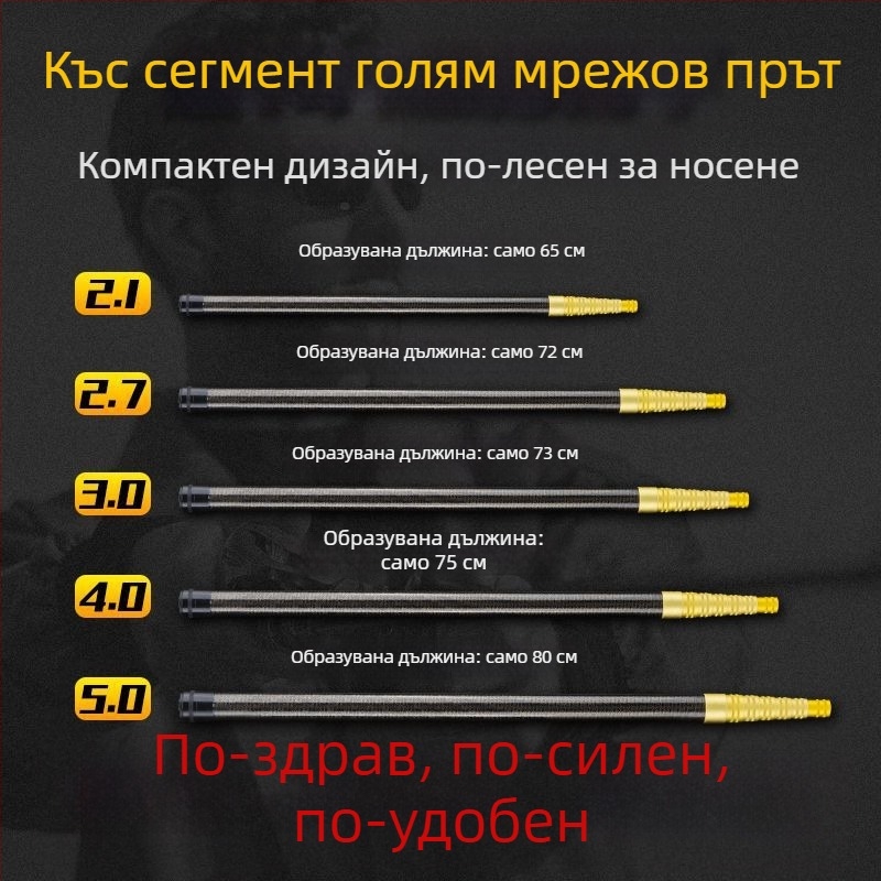 Пръчка за мрежа за улов на риба, въглеродна, телескопична, ултра-лека и портативна