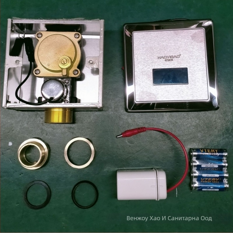 Пълно автоматично сензорно промивно устройство за тоалетна, модел Hyb9121b-stool sensor; Захранване DC/AC; водно налягане 4–6 кг; време на промиване 6–8 сек; изход 32 мм
