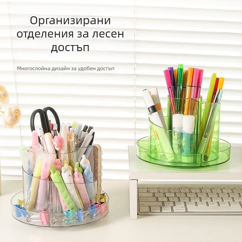Ротираща козметична кутия за съхранение с наклонен държач за червила, настолен органайзер, PET материал, открит дизайн, 500 г