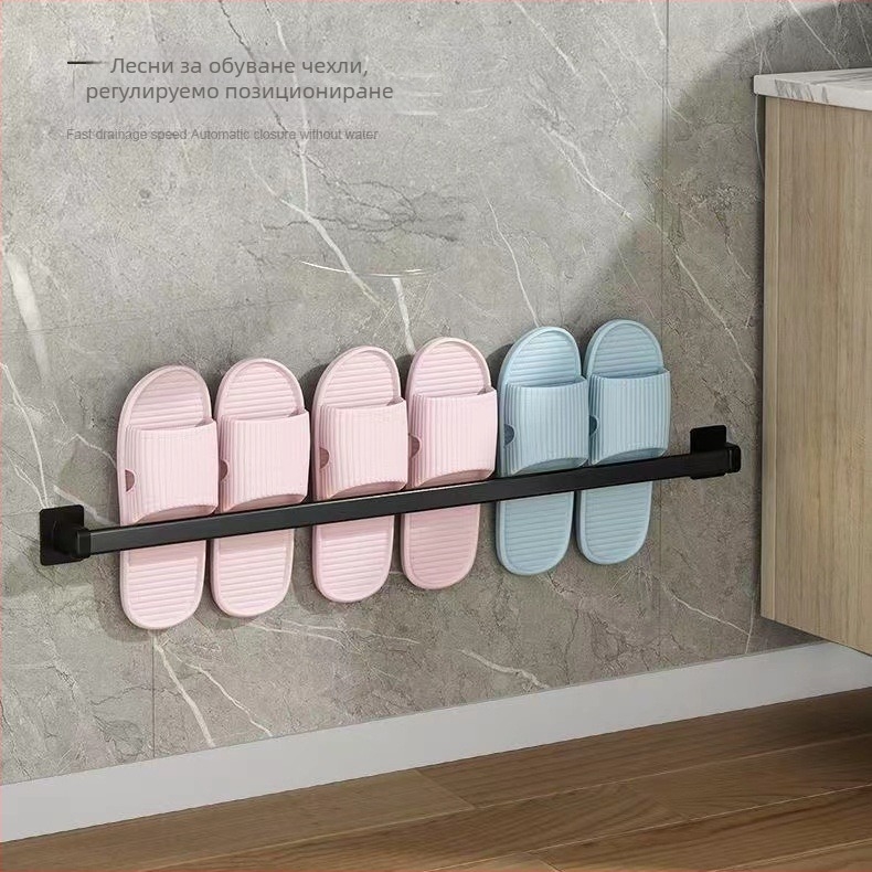 Стенно монтиран метален шкаф за чехли в банята, без пробиване, модел xw-703, Nordic стил, разстояние 5 см