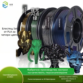 Core-Spun Sparkling PLA нишка, комплект 4×250 г, 0,4 мм прецизност на печат, Shine PLA материал