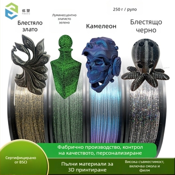 Core-Spun Sparkling PLA нишка, комплект 4×250 г, 0,4 мм прецизност на печат, Shine PLA материал