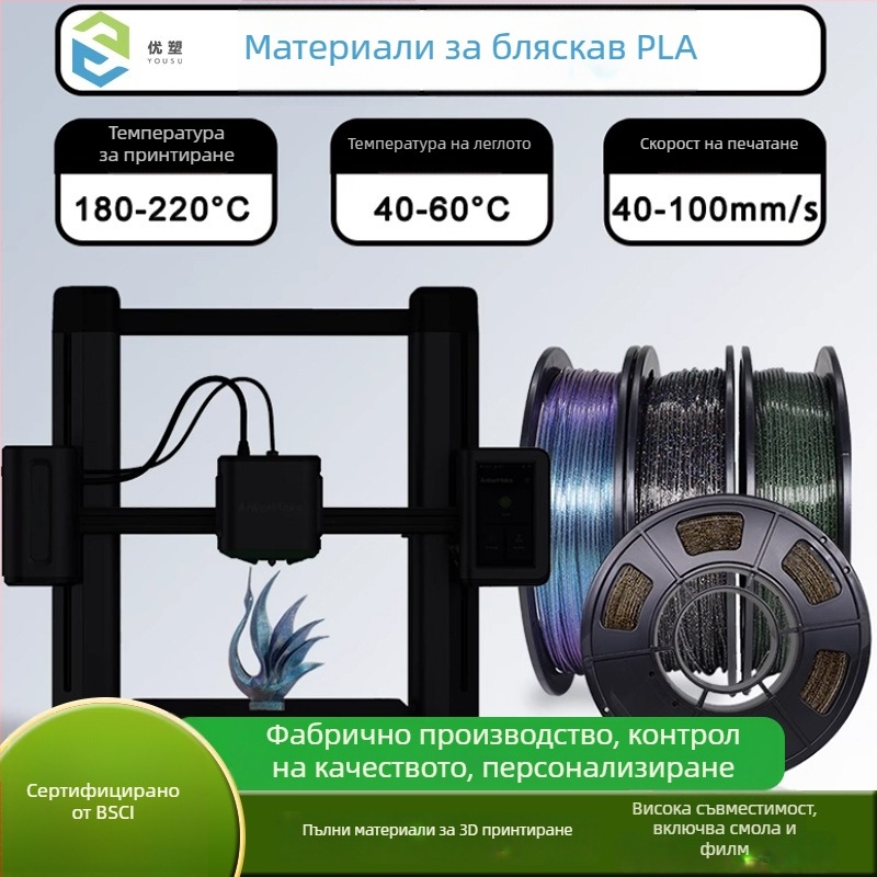 Core-Spun Sparkling PLA нишка, комплект 4×250 г, 0,4 мм прецизност на печат, Shine PLA материал