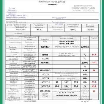 ABS филамент за 3D принтиране, диаметър 1,75 мм, 1 кг, кръгло сечение, FDM, без деформация при нагряване, висока температура устойчивост, висока якост