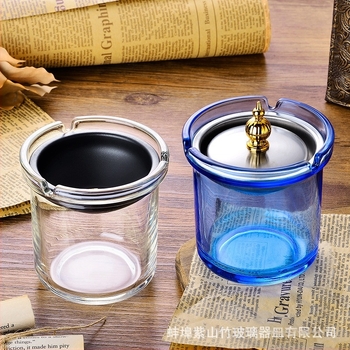 Пепелник с капак, форма на фуния, устойчив на вятър, стъклен, дебело стъкло, с възможност за персонализация