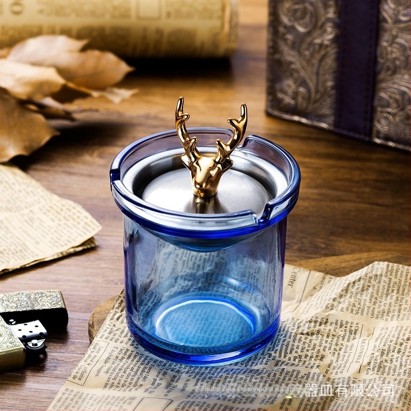 Пепелник с капак, форма на фуния, устойчив на вятър, стъклен, дебело стъкло, с възможност за персонализация