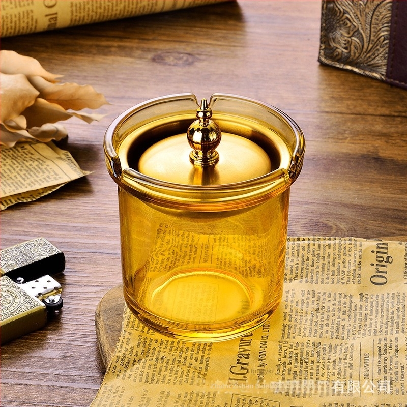 Пепелник с капак, форма на фуния, устойчив на вятър, стъклен, дебело стъкло, с възможност за персонализация