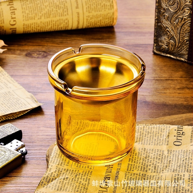 Пепелник с капак, форма на фуния, устойчив на вятър, стъклен, дебело стъкло, с възможност за персонализация