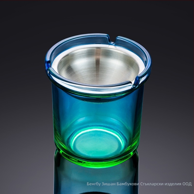 Пепелник с капак, форма на фуния, устойчив на вятър, стъклен, дебело стъкло, с възможност за персонализация