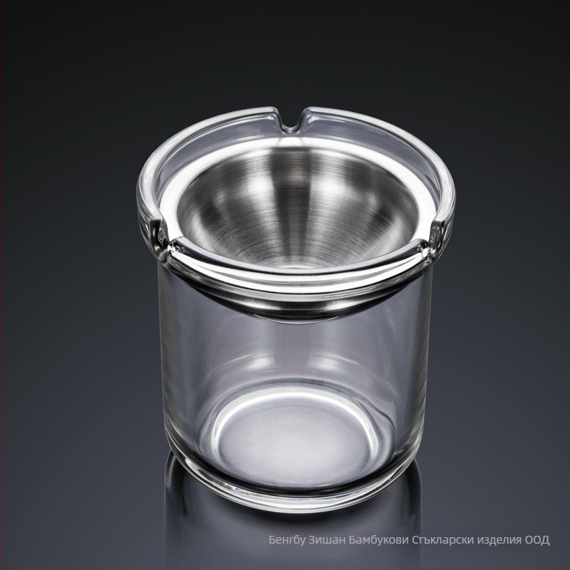 Пепелник с капак, форма на фуния, устойчив на вятър, стъклен, дебело стъкло, с възможност за персонализация