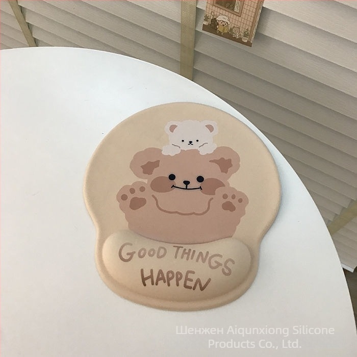 Подложка за клавиатура и мишка с дизайн на мечка, подложка за китката, двустранна, противохлъзгаща, USB хъб