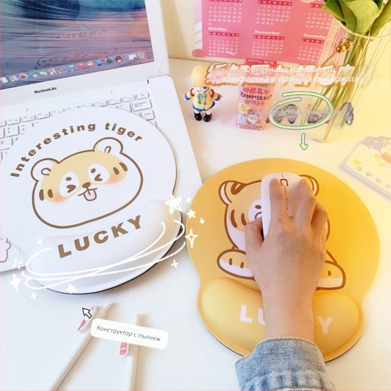 Подложка за клавиатура и мишка с дизайн на мечка, подложка за китката, двустранна, противохлъзгаща, USB хъб