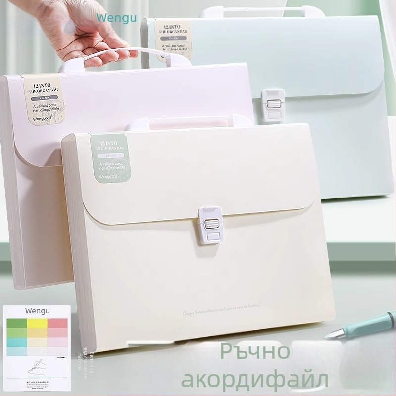 Wengu преносима акордеонна папка за документи, 12 отделения, многослойна, PP материал, дебелина 0.6 мм