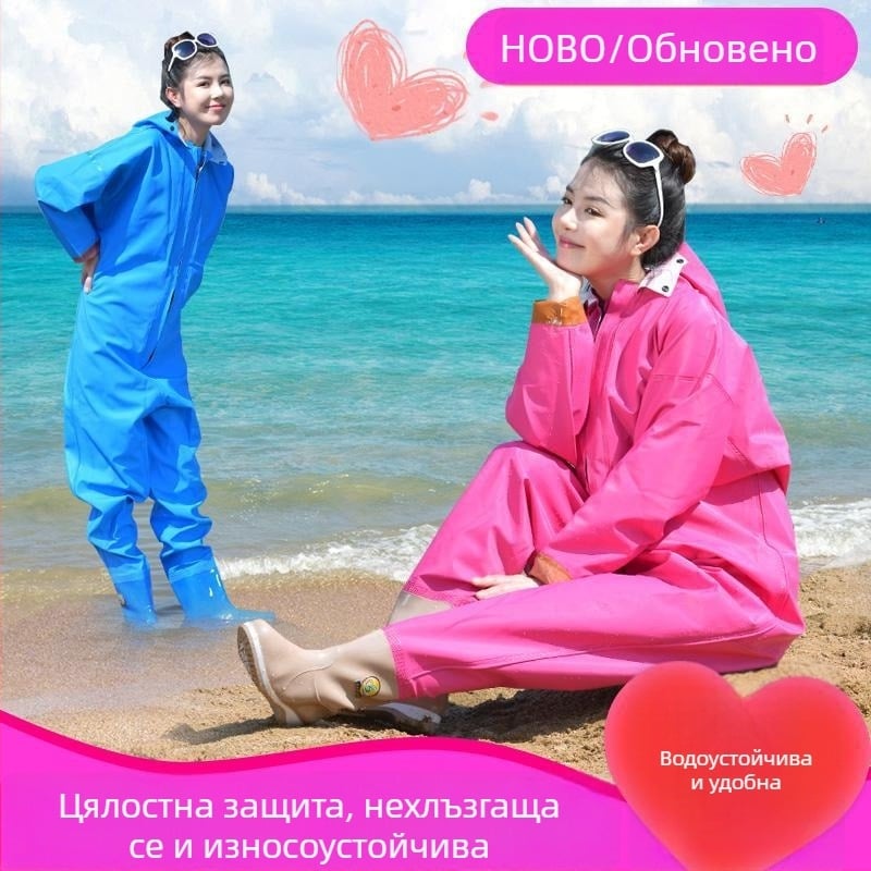 Женски водоустойчив костюм за водни дейности с водни панталони и водни обувки, пълен дъждовен комплект за лято риболов