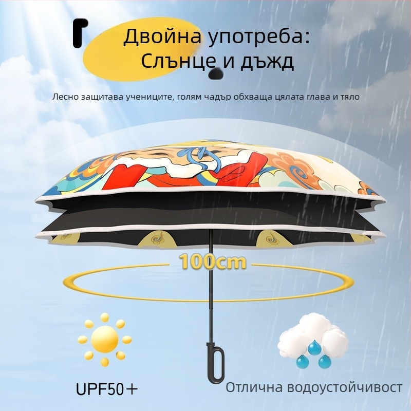 Детски автоматичен чадър с 8-ребрен каркас, UPF50+ защита от слънце и дъжд, печат на лого