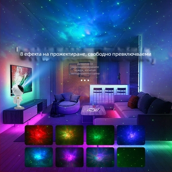 Астронавтски проектор за звездно небе — космическа проекция на звезди, пълно звездно небе, мултифункционална LED атмосферна нощна лампа (Jiakasi MXS-006A, USB порт, захранване от мрежата, акрилен абажур)