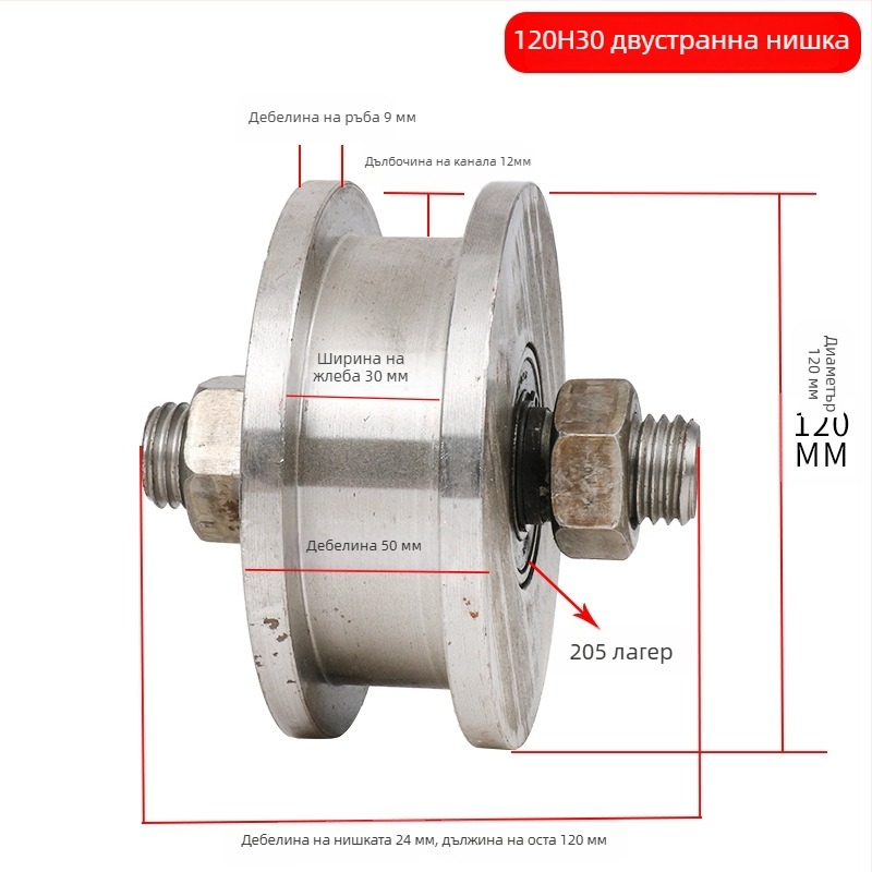 Двустранна ролка, H-образен дизайн, релсово колело, тежък товар, стомана 45
