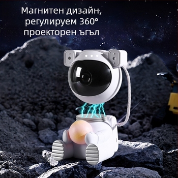 Астронавт с проекция на звездното небе — нощна светлина LED лампа за спалня, 3D геометрична форма, регулируема яркост, захранване от контакт