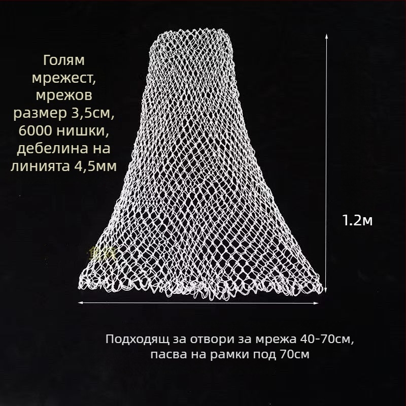 Ръчно плетена найлонова рибарска мрежеста торба – мека към рибата, здрава и издръжлива, с аксесоар към главата на мрежата