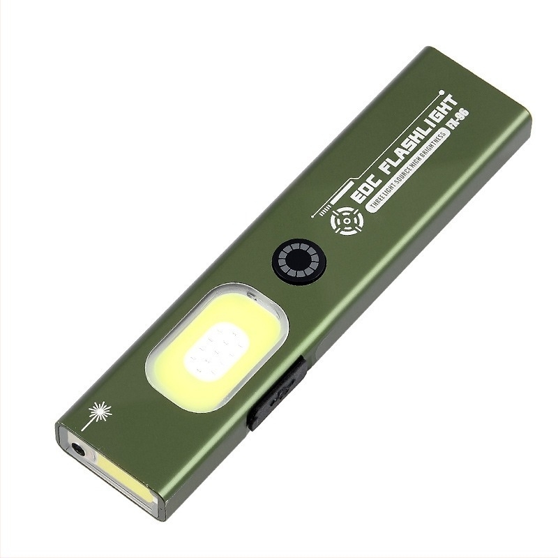 LED мини фенерче с ръчно презареждане, алуминиево тяло, 450 mAh батерия, магнитна работна светлина, лазерен указател