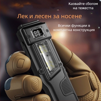 Тактически ултра тънък фенер с клип за писалка, алуминиева сплав, 1000 mAh, 10W, ръчно задвижване, обхват 200–500 м
