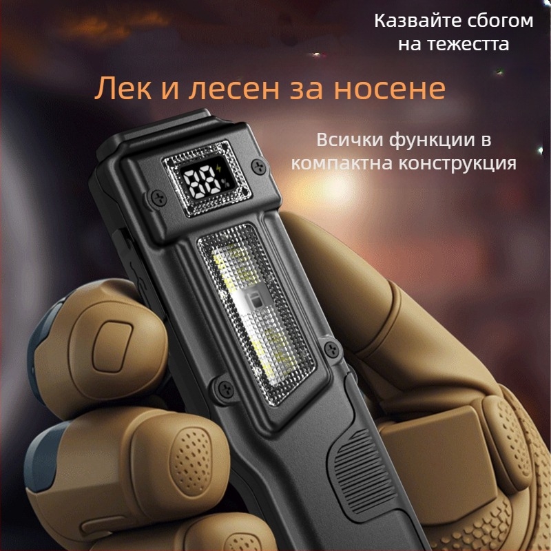Тактически ултра тънък фенер с клип за писалка, алуминиева сплав, 1000 mAh, 10W, ръчно задвижване, обхват 200–500 м