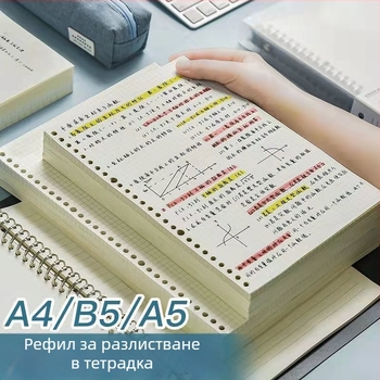 Блокнот с подвижни листове и квадратна мрежа, модел Horizontal Square Cornell, вътрешни страници от дървесна хартия, 60 листа, дупки 20/26/30