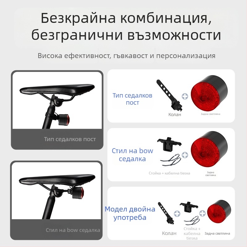 Задно велосипедно светило със проекция и персонализируем дизайн, презареждаща LED светлина, 500 mAh батерия, 2W, въртене на 360°