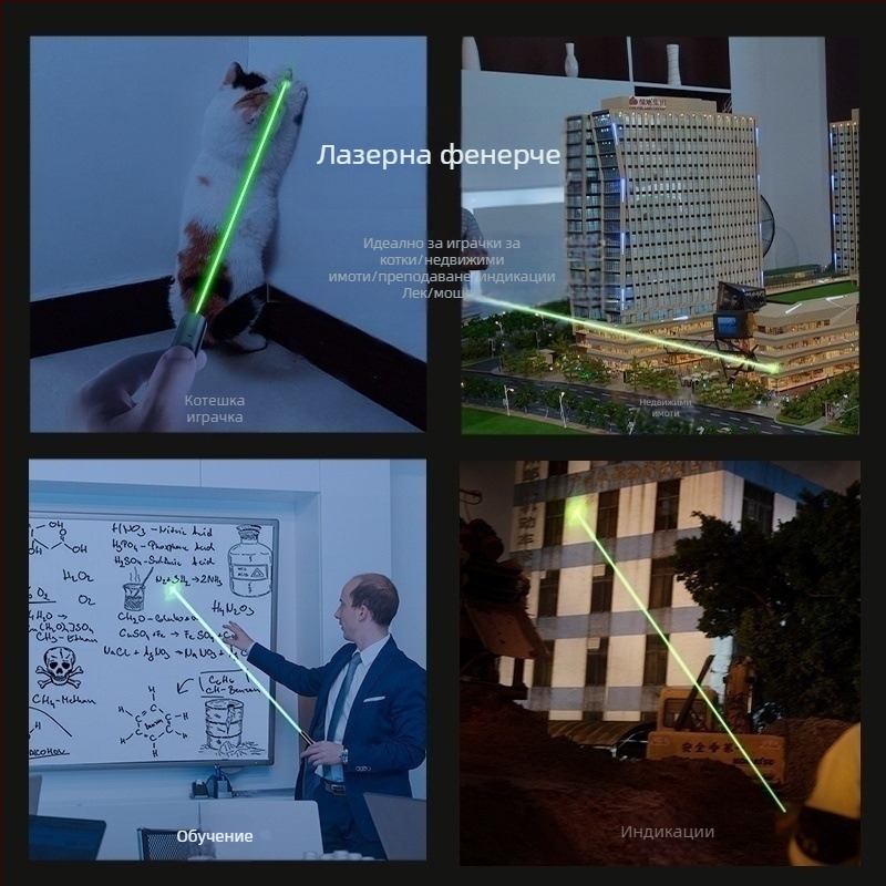 Smiling Shark LS307B-S лазерна писалка – USB зареждане, алуминиев корпус от сплав, LED светлина, захранване чрез натискане, обхват 100-200 м