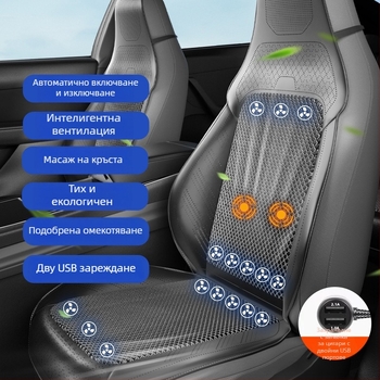 Автомобилен вентилиран охлаждащ подложка за седалка с вентилатор – универсално съвместим за пет места, дишащ, Материал: Друг