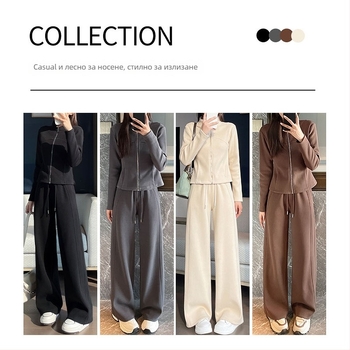 Ежедневен костюм с панталони за жени, пролет 2025, полиестерен плат, съдържание 90–95% полиестер, дълги ръкави