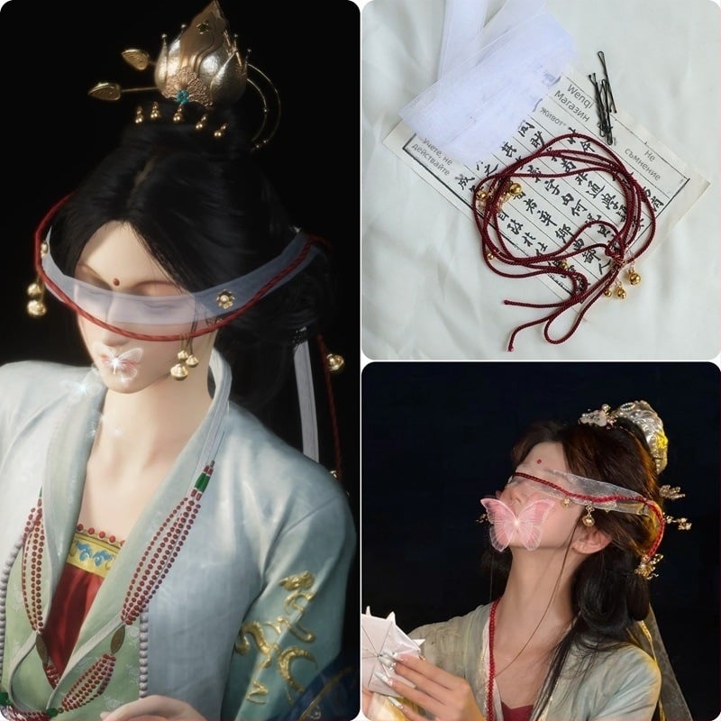 Guanyin маска за очи с воал и камбанки за косплей — код L3039, за възрастни, лято 2025