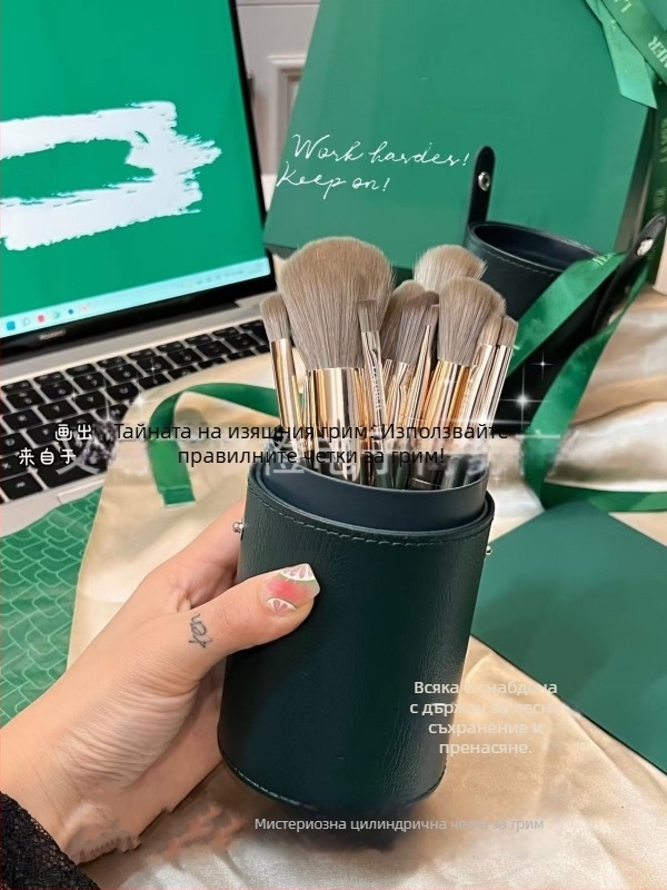 Комплект четки за грим: 5 четки за руж, сенки за очи, очна линия и коректор с държач за четки