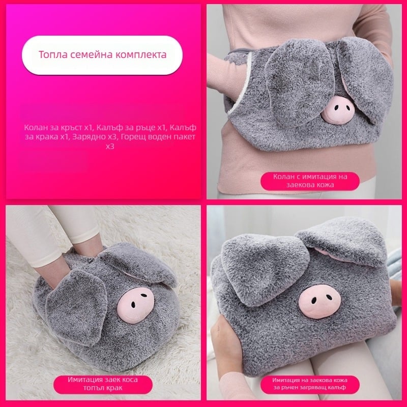 Подгряващи пантофи за вкъщи с USB зареждане, нагряваща подложка, естествена кожа, унисекс