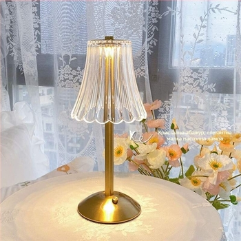 Скандинавска LED настолна лампа с кристален абажур, докосване, вградена батерия, USB зареждане, регулируема яркост и температура на цвета