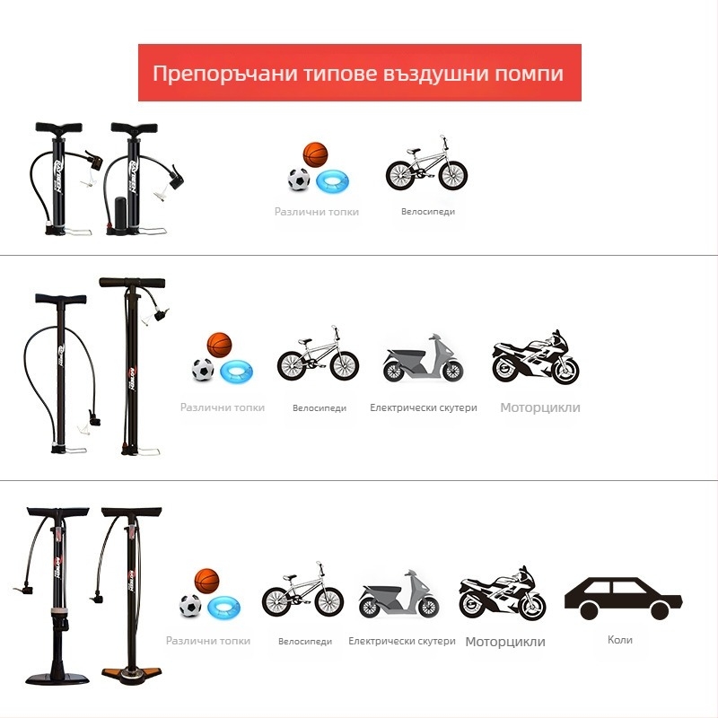 Ръчна помпа за велосипед - преносима, 0,6 кг, дължина 32–58 см, 120–160 psi, съвместима с клапани Presta/Schrader/Dunlop